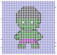 a pixellated image of a person's face in purple and green