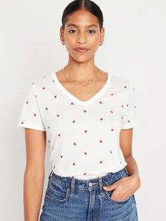 EveryWear V-Neck Printed T-Shirt for Women | Old Navy Casual White V-neck Short Sleeve Top, Striped Relaxed Fit V-neck Tops, Casual Striped V-neck Top, Striped Cotton V-neck T-shirt, White Relaxed Fit V-neck Short Sleeve Top, Trendy V-neck T-shirt With Graphic Print, Summer Graphic Tee V-neck T-shirt, Relaxed Fit V-neck Graphic Tee, Cotton Graphic Tee V-neck Top