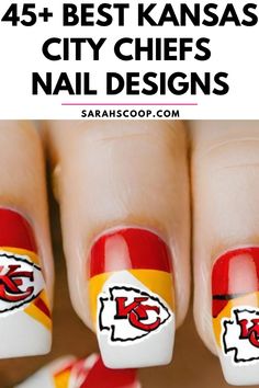 Show your team spirit with these 45+ KC Chiefs nail designs and football nail art ideas🏈💅 Show off your creativity this football season! #KCChiefs #FootballNailArt #TeamSpirit Kc Chiefs Tattoo For Women, Super Bowl Nails, Jersey Nails, Sports Nails