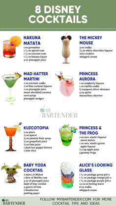 Disney Cocktails Disney Cocktails, Classic Drinks, Disney Drinks, Yummy Alcoholic Drinks, World Of Disney