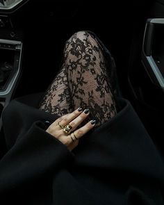 Lace Tights Outfits, Flower Tights Outfit, Leather And Lace Aesthetic, Lace Tights Aesthetic, Black Lace Tights Outfit, Lace Winter Outfit, Black Lace Aesthetic, Lace Outfit Aesthetic, All Black Outfit Aesthetic