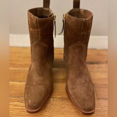 (Never Worn, Brand New) Margaux Suede Western Ankle Boots, A Classic Zip Bootie With An Edge And Features A 2 ½” Heel. The Snip Toe And Toe Bug Stitching Bring Attitude And Confidence. Sincerly Jules, Western Ankle Boots, Western Boots, Abercrombie Fitch, Bootie, Bootie Boots, Ankle Boots, Stitching, Size 7