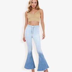 Introducing the Anna-Kaci Classic Retro High Waist Long Denim Frayed Hem Bell Bottom Jeans, a blend of comfort, style, and retro flair. Crafted from 90% cotton and 10% polyester, these jeans offer a stretchy and breathable feel, ensuring comfort for all-day wear. The fashionable bell bottom wide leg style hugs every curve, creating a relaxed fit that's both trendy and durable. Featuring two back pockets and fraying at the bottom hem, these detailed bell bottoms add a touch of vintage charm to yo Summer Denim Blue Washed Flare Jeans, Summer Faded Denim Flare Jeans, Retro Stretch Jeans For Spring, Fitted Faded Flare Jeans For Spring, Spring Faded Fitted Flare Jeans, Summer Light Wash Denim Flare Jeans, Chic Faded Flare Jeans For Spring, Retro Medium Wash Flare Jeans For Spring, Retro Denim Blue Flare Jeans For Spring