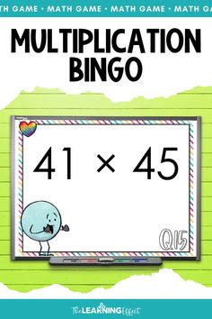 a poster with the words multiplication bingo on it and an image of a cartoon