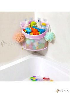 a bath tub filled with lots of toys