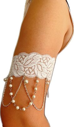 Elegant Stretch Lace For Wedding, Bracelet Arm, Scar Tattoo, Wedding White, Arm Cuff, Pearl Chain, Stretch Lace, White Wedding, Arm Warmers