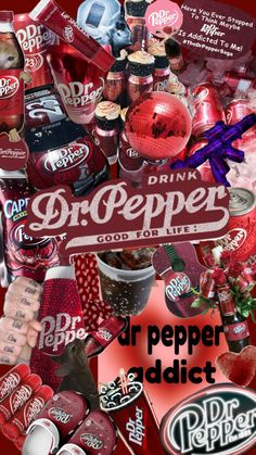 a collage of various candies and chocolates with the words dr pepper on them