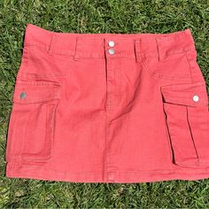 Orange/Watermelon Pink Size 2x Shein Curve Pink Mini Denim Skirt With Pockets, High Waist Pink Mini Skirt With Pockets, Pink Denim Mini Skirt With Pockets, Pink Cotton Mini Skirt With Pockets, Trendy Pink Skirt With Pockets, Casual Pink Mini Skirt With Pockets, Pink Skort With Pockets For Spring, Pink Mini Denim Skirt, Pink Mini Denim Skirt Casual