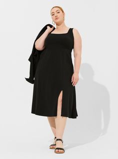 Midi Lightweight Ponte Square Neck A-Line DressMidi Lightweight Ponte Square Neck A-Line Dress, DEEP BLACK Black Beachwear, New Street Style, Ponte Dress, Trapeze Dress, Easter Outfit, Women Midi, Line Dress, Bra And Panty Sets, Deep Black