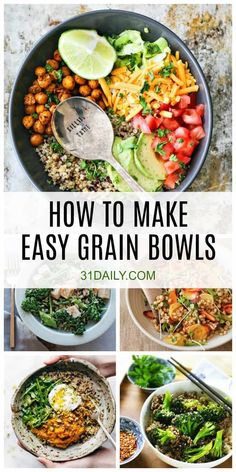 Looking for healthy recipes? Create these delicious and nutritious Healthy Grain Bowls! Filled with healthy grains, protein and veggies, perfect for healthy lunch ideas or dinner recipes!