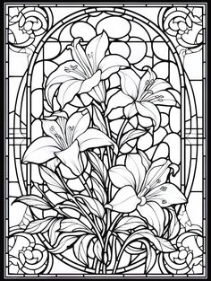 a stained glass window with flowers in it