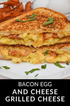 bacon egg and cheese grilled cheese sandwich on a plate