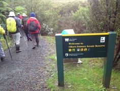 a group of people walking down a trail