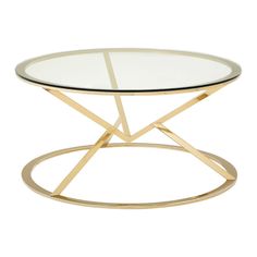 a round glass table with gold metal legs