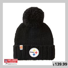 Keep your head nice and toasty as you cheer your Pittsburgh Steelers to victory with this cuffed knit hat by Sh*t That I Knit. It features vibrant Pittsburgh Steelers graphics on the front and a large pom on top to showcase your fandom while adding some flair to your game day getup. Best of all, the toasty knit design and stretchy fabric add warmth to any outfit you put together. Pittsburgh Steelers Hats, Yarn Pom Pom, Wool Winter, Wool Beanie, Faux Fur Pom Pom, Black Hand, Fur Pom Pom, Knit Hat, Pittsburgh Steelers