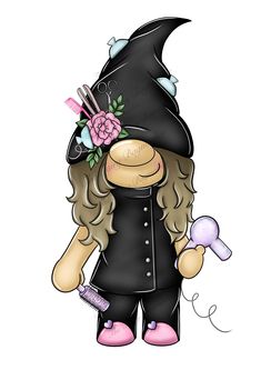 a cartoon character with long hair wearing a witches hat and holding a comb in her hand