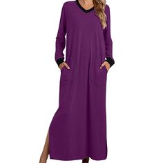 Season:Summer,Fall,Winter,Spring; Fabric:Spandex,Polyester; Sleeve Length:Long Sleeve; Gender:Women's; Nightwear Style:Pajamas,Nightgown,Nightshirt,Dress; Style:Soft,Simple,Casual; Elasticity:Micro-elastic; Occasion:Daily,Bed,Home; Age Group:Adults; Function:Warm,Breathable; Pattern:Patchwork; Design:Pocket; Neckline:V Wire; Listing Date:09/11/2023; Length:null; Bust:null; Sleeve Length:null Sleepwear Women Nightgowns, Nightgown Pajamas, Women's Pajamas, Women's Nightgowns, Spring Fabric, Cat Crafts, Fall Fabric, Night Shirt, Sleepwear Women