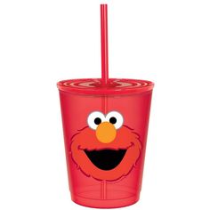 the sesame character cup has a straw in it