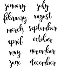 months of the year handwritten in black ink