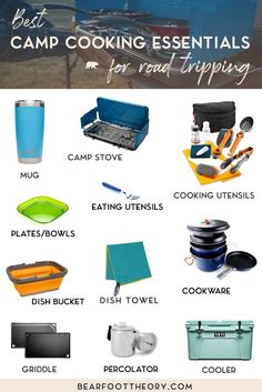 camping essentials for road tripping with text overlay that reads best camp cooking essentials for roadtripping