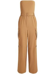 brown sleeveless detachable and adjustable waist belt multiple cargo pockets long length Cargo Jumpsuit, Yoko London, Strapless Jumpsuit, City Dress, Summer Beach Wear, Alice Olivia, Waist Belt, Long Length, Jacket Tops