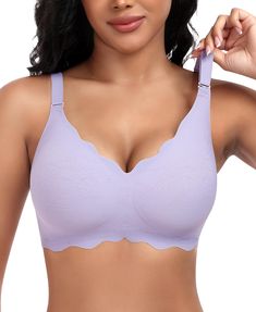 PRICES MAY VARY. 【More Attractive Unique Scalloped Design】 The seamless bra is designed with V neck chest scalloped cut,W-shaped design,3D cup support,the scalloped cut allows your chest to be wrapped in bra.Our bras can provide you with good support and prevent your breasts from sagging. Soft silicone support on both sides, hidden auxiliary breasts,which perfectly show your chest shape. 【Soft and Breathable Semi-fixed Bra Pads】 The Scalloped seamless bra made of 65% Nylon and 35% Spandex, which Bra Extender, Sleep Bra, Comfortable Bras, Full Coverage Bra, Everyday Bra, Seamless Bra, Wireless Bra, Womens Bras, Support Bras