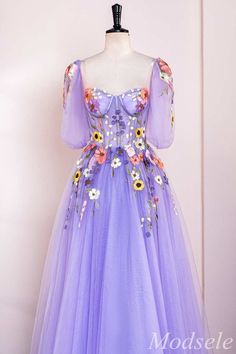 Make an elegant statement in this dreamy Lavender Floral Appliques Sweetheart A-Line Long Prom Dress. Delicate floral appliques add exquisite detail to the fitted corset bodice, while detachable puff sleeves add romantic flair. A-line silhouette creates effortless movement with every step. Let your beauty shine through for your special night.
Product Details


SKU: MD0737
Tulle Fabric
Full Length
Size: US 0-16. Check our Size Chart to get your correct size. 
Recommend custom size for plus size.
Free custom size service is available. Email your exact measurements once order is placed. 
Fully lined & Built with bra
Processing time: 10-15 business days. 
If you want to speed up your dress processing time, please put in the link of rush order fee into your shopping cart to check out with the i Accessories Wedding Guest, Detachable Puff Sleeves, Rapunzel Wedding, Mismatched Dresses, Fitted Corset, Fancy Stuff, Maternity Bridesmaid Dresses, Short Formal Dress, Winter Formal Dresses