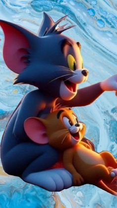 an animated mouse and rat sitting on top of each other in the air with their arms outstretched