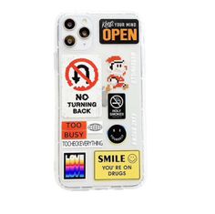 an iphone case with stickers on it