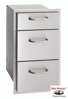 three drawers with handles on each side and one drawer closed to show the bottom section