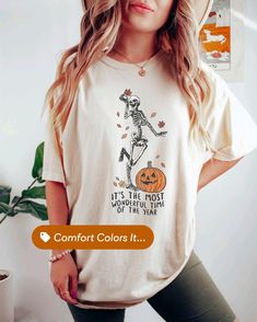 Comfort Colors Its The Most Wonderful Time Halloween Shirt Witch TShirt Skeleton Fall Halloween Tee Fall Shirts Spooky Season Shirt Pumpkin Fall Skull Print Cotton T-shirt, Fall Cotton T-shirt With Skull Print, Fall Skull Print Cotton Shirt, Cotton Skull Print Shirt For Fall, Fall Cotton Shirt With Skull Print, Fall Crew Neck Shirt With Skull Print, Fall Skull Print Short Sleeve Shirt, Fall Skull Print Short Sleeve Tops, Fall Short Sleeve Shirt With Skull Print