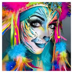 Rainbow Clown, Painting Costume, Extreme Makeup, Feather Headpiece, Belly Painting, The Colors Of The Rainbow, Special Effects Makeup