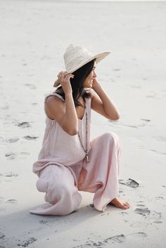 Style // A fresh blush linen jumpsuit, the perfect shade for any occasion. The true timeless essential for the never ending Summer. An effortless jumpsuit made from 100% linen, a companion to take with you no matter where you go! Soft linen, detailed straps and flows in all the right ways! Perfect for the easy breezy mama... Yes, you can wear it pregnant too! Made in Italy from 100% Linen. One size fits most. Measurements // Bust: 20" Inseam: 23" For EVERY Jumpsuit sold, Beachwood Baby we will P Linen Jumpsuit, Pink Linen, Easy Breezy, Panama Hat, Floppy Hat, Blush Pink, Matter, Blush, Jumpsuit