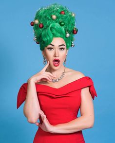 Christmas Costume Ideas, Drag Queen Christmas, Christmas Hairstyle, Christmas Tree Hair, Nose Warmer, Christmas Ghost, Holiday Photoshoot, Christmas Gift Exchange, Christmas Shoot