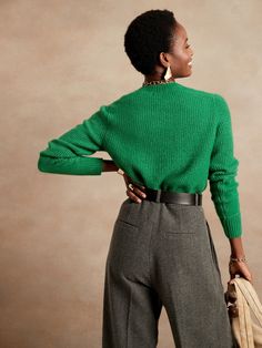 NEW! Aire Waffle-Knit Sweater | Banana Republic Green Wool Textured Knit Sweater, Green Wool Sweater With Textured Knit, Green Textured Wool Sweater, Cozy Chunky Knit Tops For Work, Cozy Chunky Knit Workwear Tops, Green Textured Knit Sweater For Work, Green Textured Knit Workwear Sweater, Cozy Knit Sweater For Work, Green Textured Knit Cropped Sweater For Winter