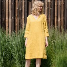 "Handcrafted Oeko-Tex Standard certified 100% European linen dress ideal for everyday wear. Perfect for springtime or chilly summer days. Always dress to kill! Neckline: round Silhouette: shift Length: ±40\"/100cm (we can make adjustments) Sleeve length: 3/4 Pockets: side seam Details: *Colour shown: honey yellow / mint grey *Model is wearing size M *Medium weight *Maternity-friendly *Relaxed fit *Not-ironed (and no need to) *Handmade by @LinenCloud Easy care: - Machine wash gentle - Wash sepera Mint Grey, Honey Yellow, Dress Linen, Linen Tunic, Dressed To Kill, Pinafore Dress, Linen Blouse, Maxi Dress With Sleeves, Pocket Dress