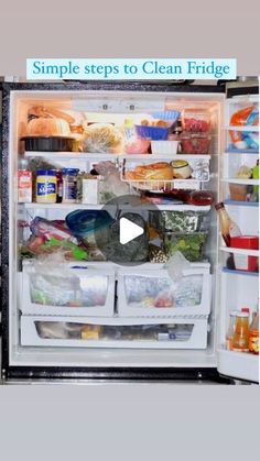 an open refrigerator filled with lots of food and condiments to clean fridge doors