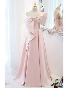 10% off now! Shop stylish formal gown in pink satin with a large bow online. Sheprom offers formal, party, casual & more style dresses to fit your special occasions. Pink Satin Prom Dress, Sweet 16 Party Dress, Detail Couture, Formal Prom Dresses Long, Beading Embroidery, One Shoulder Prom Dress, Formal Prom Dress, 파티 드레스, Evening Dress Floor Length