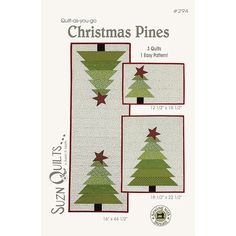 three christmas trees are shown on the front and back of this quilt