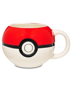 a white and red mug with a pokeball on it