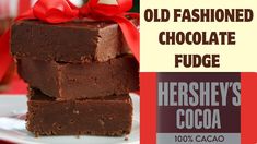 chocolate fudge stacked on top of each other with the words hershey's cocoa next to it