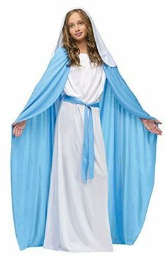 Fun World Costumes Girl's Child Mary Costume, Blue/White, Small~Theater Play Includes gown with attached belt and cloak, and veil w/ hair comb. Size Child small 4-6. Great for dress up, theater or play! Features Veil included Model Number: 110812S Item Package Dimension: 15.7874015587" L x 10.3543306981" W x 1.6141732267" H Item Package Weight: 1.0 lb Details Product Dimensions: 13.0 x 11.0 x 2.0 inches Item Weight: 0.8 pounds Shipping Weight: 1.01 pounds Manufacturer: FunWorld Item color: Blue/ Virgin Mary Costume, Long White Gown, Mary Costume, Blue Cloak, Biblical Costumes, White Long Gown, Nativity Costumes, Mary Dress, White Veil