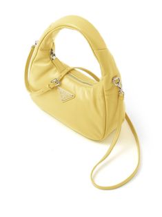 Prada Padded Nappa Leather mini-bag - Farfetch Leather Mini Bag, Top Handle Bags, Canary Yellow, Iconic Bags, Demi Fine Jewelry, Leather Logo, Fine Earrings, Cute Bags, Ballet Flat Shoes