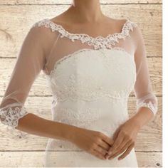 Bridal Bolero Some Stretch Tulle/Lace So Beatiful, Clear Bottoms On Back That Looks So Elegant. Nice Ivory Color. Lace Bolero Wedding, Wedding Dress Cover Up, Wedding Dress Bolero, Wedding Dress Cover, Slip Wedding Dress, Dress Topper, Elegant Bridal Gown, Bridal Cover Up, Bolero Dress