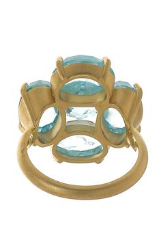 Irene Neuwirth aquamarine flower ring in yellow gold. 18K Yellow Gold Aquamarine Luxury Gold Aquamarine Rings, Irene Neuwirth Jewelry, Fringed Belt, Lipstick Bag, Chain Strap Bag, Claw Prong, Irene Neuwirth, Aquamarine Ring, Yellow Gold Jewelry