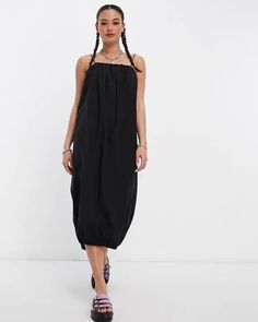 Dress by Collusion Exclusive to ASOS Plain design Square neck Tie straps Regular fit Black Sleeveless Maxi Dress With Tie Straps, Sleeveless Black Maxi Dress With Tie Straps, Summer Maxi Dress With Drawstring, Beach Black Maxi Dress With Tie Straps, Black Maxi Dress With Tie Straps For Beach, Black Maxi Dress With Tie Straps For Vacation, Black Midi Dress With Adjustable Straps For Daywear, Casual Black Maxi Dress With Tie Straps, Black Maxi Dress With Adjustable Straps