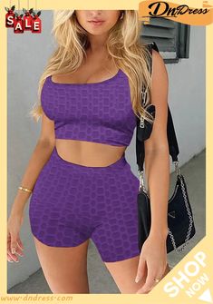 Summer Sports Purple Waffle Vest and Shorts 2pc Matching Set Casual Sports Sets For Spring, Spring Sports Casual Sets, Spring Casual Sports Sets, Casual Solid Color Workout Sets, Casual Spring Workout Sets, Purple Casual Summer Activewear, Casual Gym Sets For Summer, Casual Summer Gym Sets, Casual Workout Sets