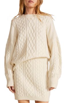 A chunky cable knit elevates the slouchy yet chic style of an oversized wool-and-cashmere-blend sweater that's perfect for your wintry weekend plans. 26" length (size Medium) Crewneck Long sleeves 57% merino wool, 25% cashmere, 18% nylon Dry clean Imported Women's Clothing French Tuck, Pull Oversize, Stitch Fix Stylist, Cashmere Blend Sweater, Favorite Daughter, Cable Sweater, Sweater Gift, Fashion People, Pattern Sweater