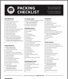 the packing checklist is shown in black and white