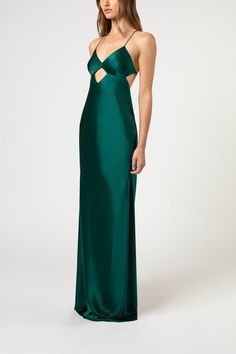 Cutout detail gown - pine – Michelle Mason Michelle Mason, Silk Gown, Maid Dress, Silk Charmeuse, Laura Lee, Tie Dress